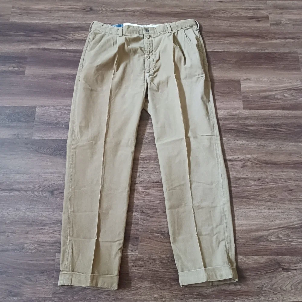 Polo Ralph Lauren Hammond Pant Mens 40x32 Tan Corduroy Pleated Cuffed Trousers